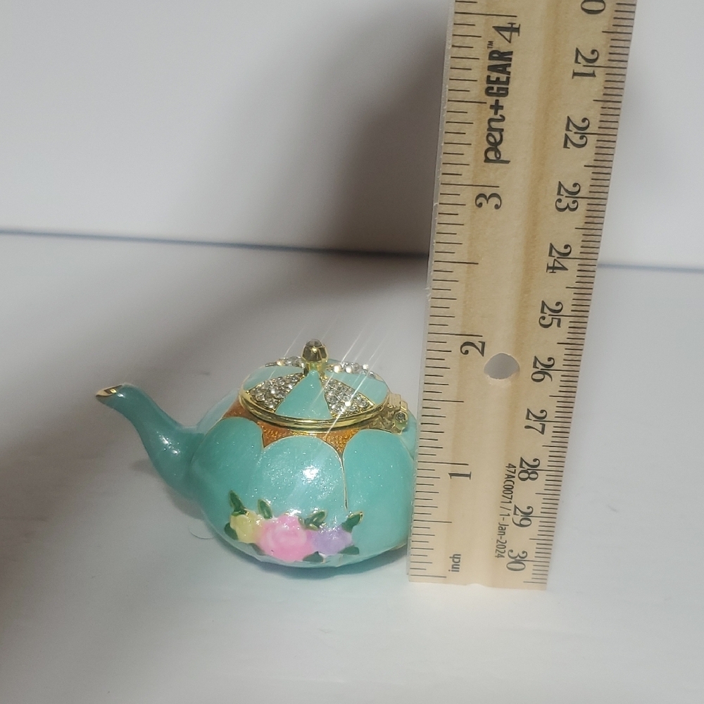 Floral Teal Miniature Teapot Trinket Box - Picture 10 of 12